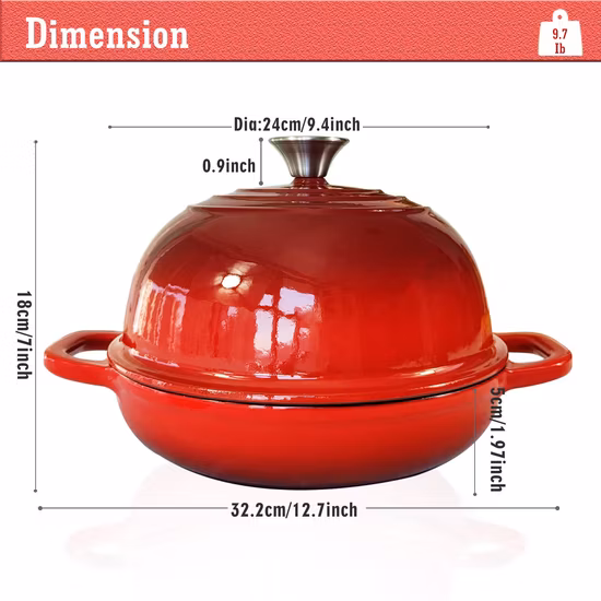 Olla de utensilios de cocina de cazuela poco profunda redonda de hierro fundido esmaltado